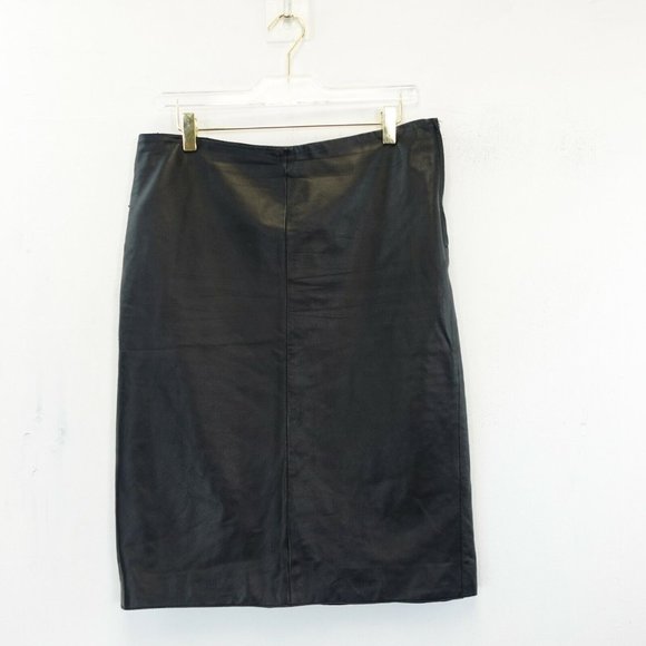 ZARA WOMAN Skirt‎ Black Leather Midi MEDIUM Stretch Lined Slit Chic Sexy - Picture 1 of 11